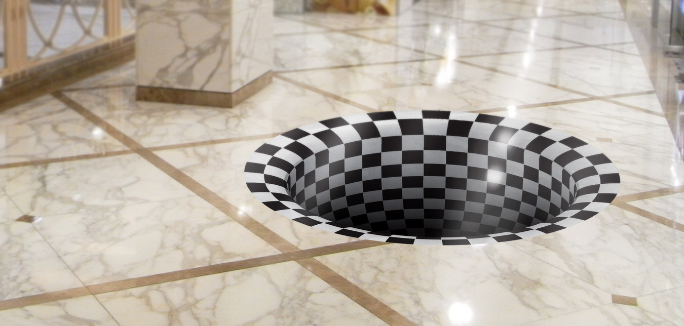 "Checkered Hole in the Ground" 3D Floor Graphic