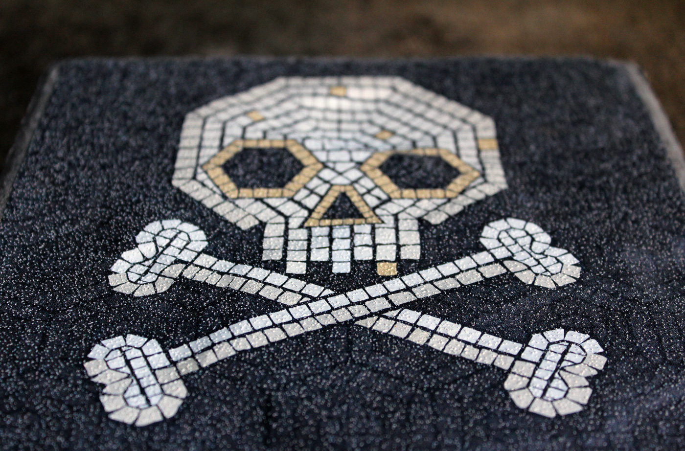 Skull and Bones Decal on a Concrete Paver