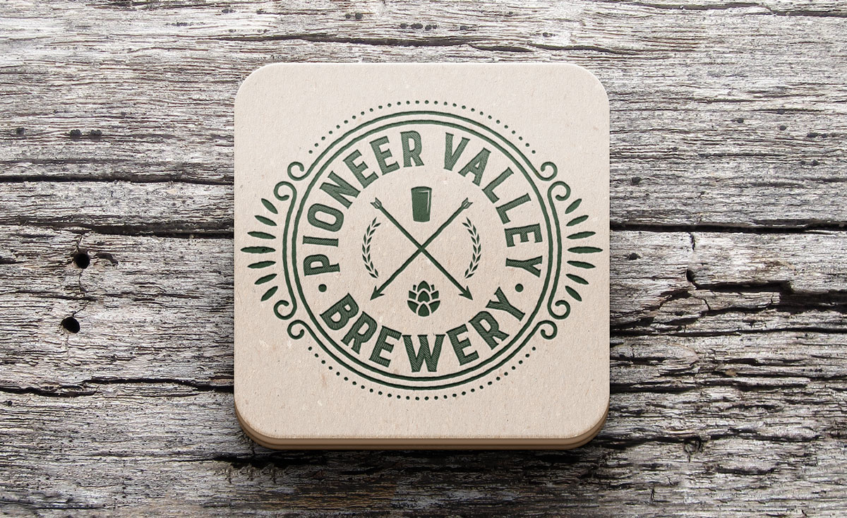 Pioneer Valley Brewery Logo on Coaster