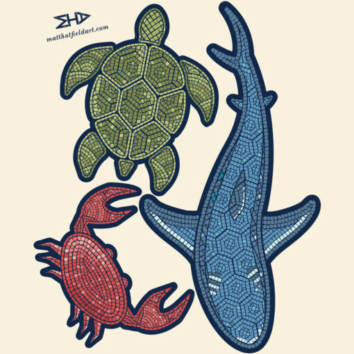 Mosaic, Shark, Turtle, Crab Floor Graphic Kit